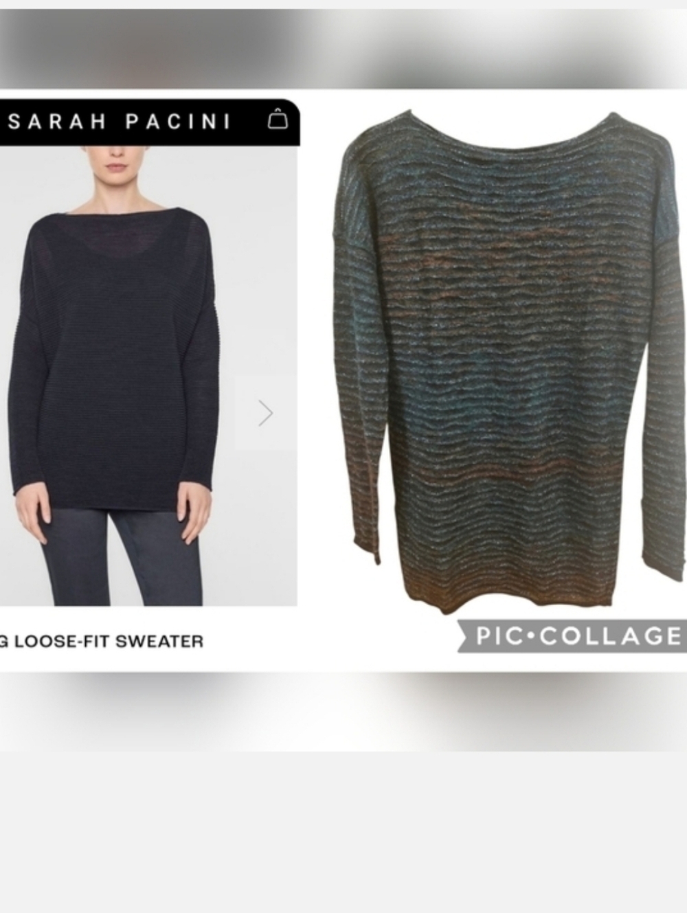 NWOT Sarah Pacini Green & Brown Long loose-fit Merino & Mohair sweater One Size